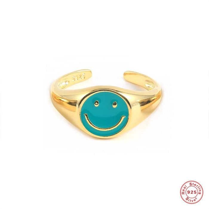S925 Sterling Silver INS Smile Enamel Oil Drop Ring Best-Selling Fashion Creative Women's Ring