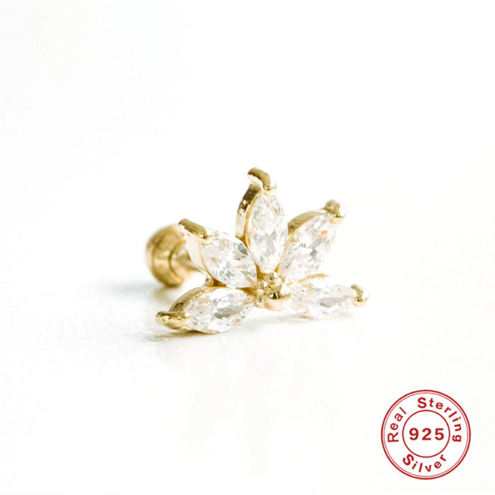 S925 Sterling Silver Diamond-Studded Marquise Piercing Threaded Earrings Korean and Japanese Internet Celebrity Creative Turtle Ins Body Piercing Ear Jewelry
