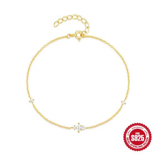 S925 Sterling Silver Marquise Zircon Inlaid Women's Bracelet Korean and Japanese Style Elegant Personality Niche High-end Design Sense Jewelry
