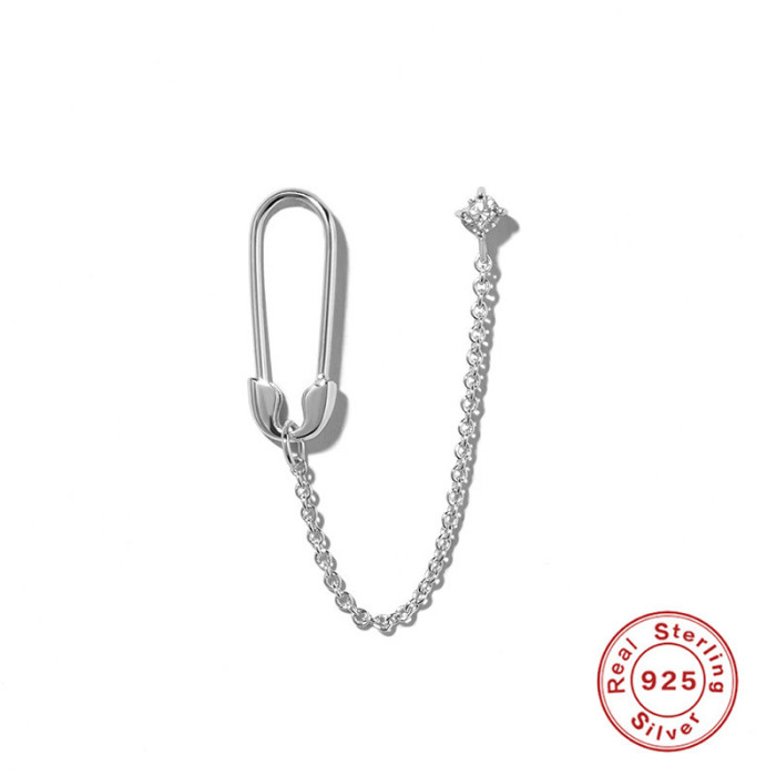 S925 Sterling Silver INS Style Irregular Pin Four-Prong Inlaid Diamond Chain Tassel Earrings Cross-Border Bestselling Ear Jewelry