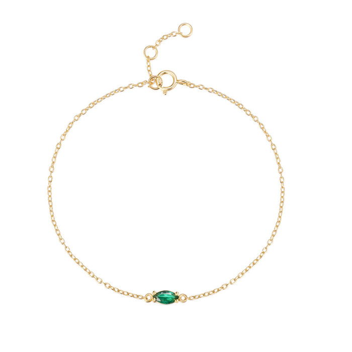 S925 Sterling Silver Jewelry Green Zircon Bracelet European and American Simple Niche Four-Claw Green Gemstone Chain Women's Bracelet