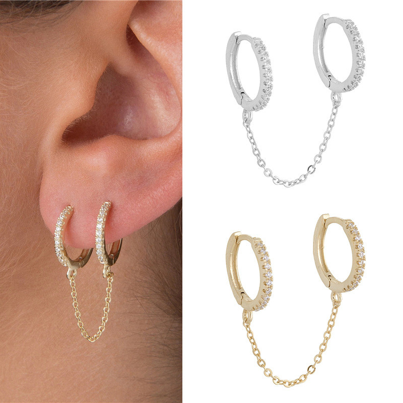 S925 Sterling Silver Single Round Tassel Chain Earrings European and American Hot Selling Micro Inlaid Zirconia Personality Trendy Earrings