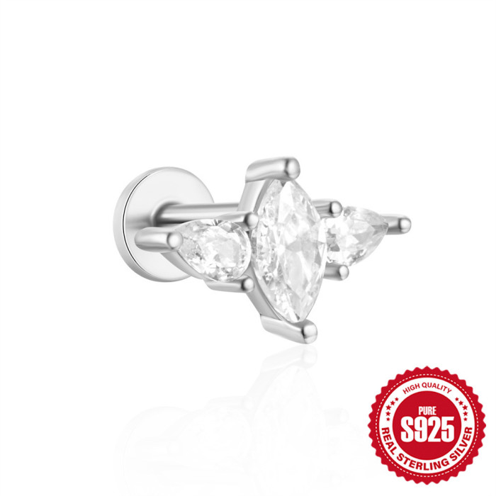 S925 Sterling Silver Flat Thread Piercing Chain Earrings European and American Hot Selling Fashion Inlaid Diamond Opal Ear Bone Stud Earrings for Women