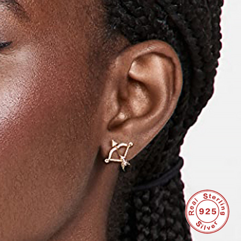 New S925 Sterling Silver Creative 18k Bow and Arrow Earrings European and American Hot Selling Design Sense Unique Personality Earrings for Women