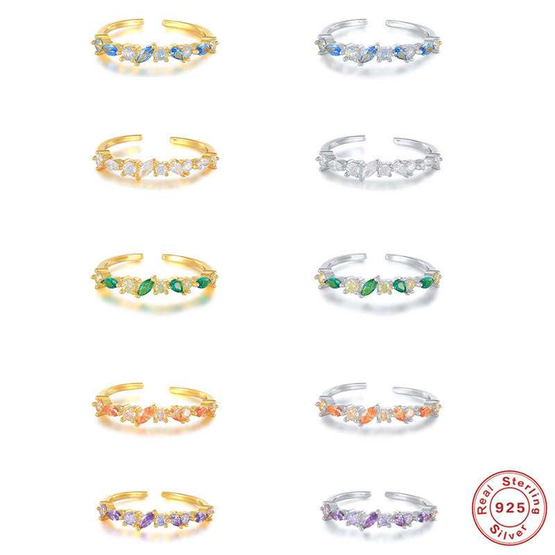 S925 Sterling Silver Oval Pear Shape Cubic Zirconia Combination Ring Ins Trendy Colorful Diamond Open Ring
