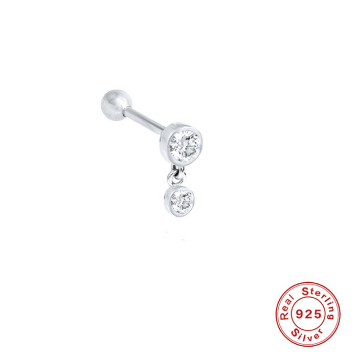 Korean Version S925 Sterling Silver Diamond-Studded Body Piercing Ear Jewelry Earrings Personality Fashion Ins Piercing Threaded Stud Earrings Ear Jewelry
