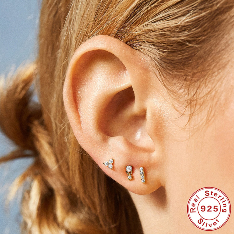 2023 New S925 Sterling Silver Geometric Diamond Stud Earrings Set Cross-Border Hot Selling Fashion Trend INS Earrings