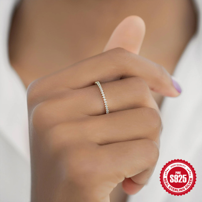 S925 Sterling Silver Single Row Diamond Inlaid Niche High-end Ring Korean Style Internet Celebrity Elegant Light Luxury Design Index Finger Ring