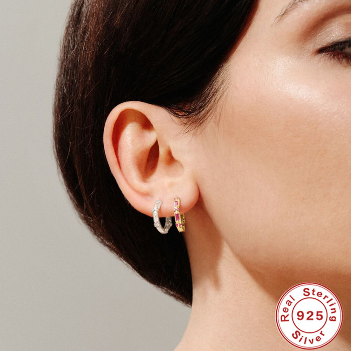 S925 Sterling Silver Super Shiny Colorful Inlaid Diamond Hoop Earrings Ear Clips Earrings European and American Hot Sale Personality Trendy Ins Style Earrings for Women