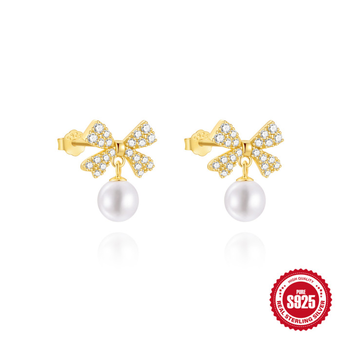 S925 Sterling Silver Classic Eight-Pointed Star Five-Petal Flower Tassel Earrings European and American Hot Selling Diamond-Studded Opal Pearl Earrings