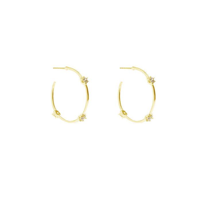 S925 Sterling Silver Elegant Diamond-Studded Design Gold Earrings Hoop European and American Ins Style Simple and Elegant Round Hoop Earrings for Women