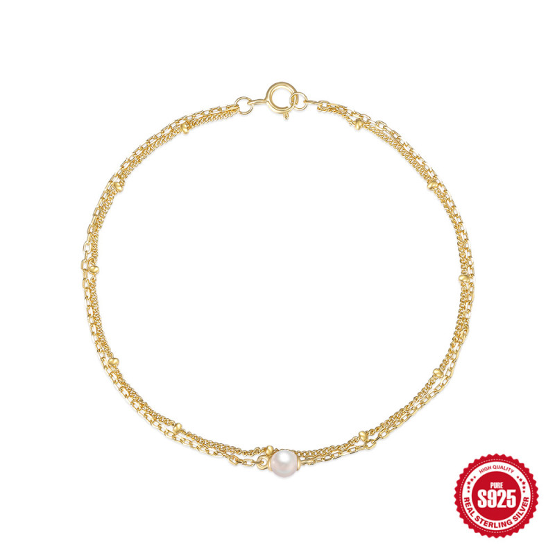 S925 Sterling Silver Daily Matching Double Layer Pearl Bracelet European and American fashion casual Ins Silver Bracelet Female Cross-border Hand Jewelry