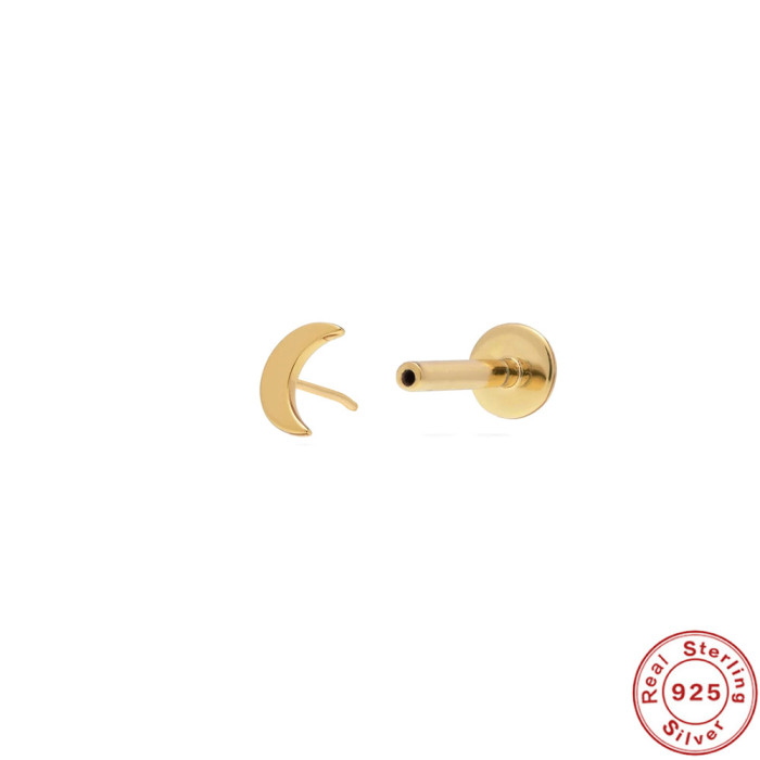 New S925 Sterling Silver Earrings 18G Flat Head Push Piercing Cartilage Earrings European and American Hot Selling Piercing Ear Lobe