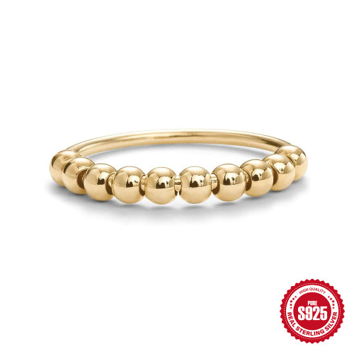 S925 Sterling Silver Rotatable Stress Relief Round Bead Ring European and American Fashion Ins Style Stress Relief Anxiety Ring Hand Jewelry Cross-Border