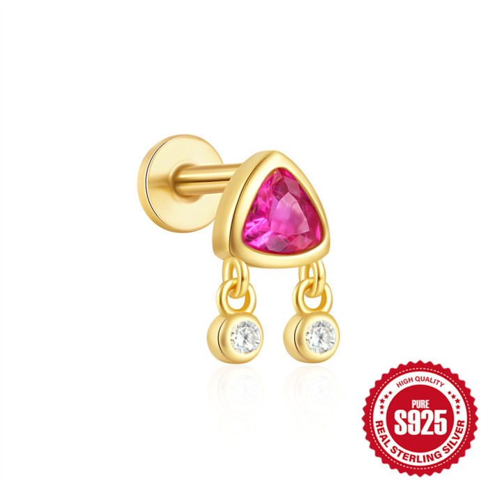 S925 Sterling Silver Flat Thread Piercing Chain Earrings European and American Hot Selling Fashion Inlaid Diamond Opal Ear Bone Stud Earrings for Women