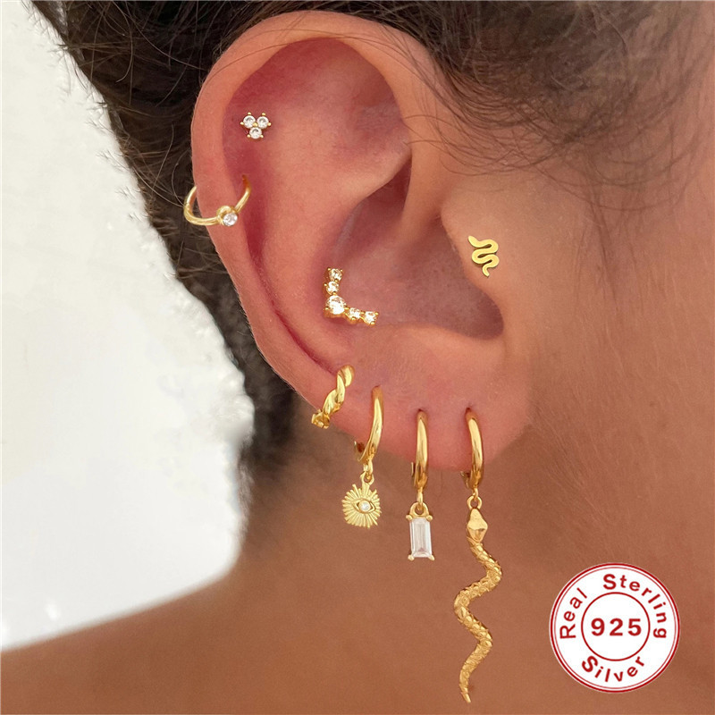 New S925 Sterling Silver Earrings 16G Flat Head Threaded Piercing Cartilage Studs European and American Hot Selling Personality INS Ear Bone Studs