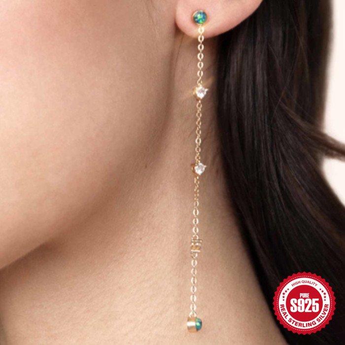 S925 Sterling Silver Elegant Long Tassel Earrings Trendy Hot-Selling Chain Face-Flattering Ear Thread Earrings