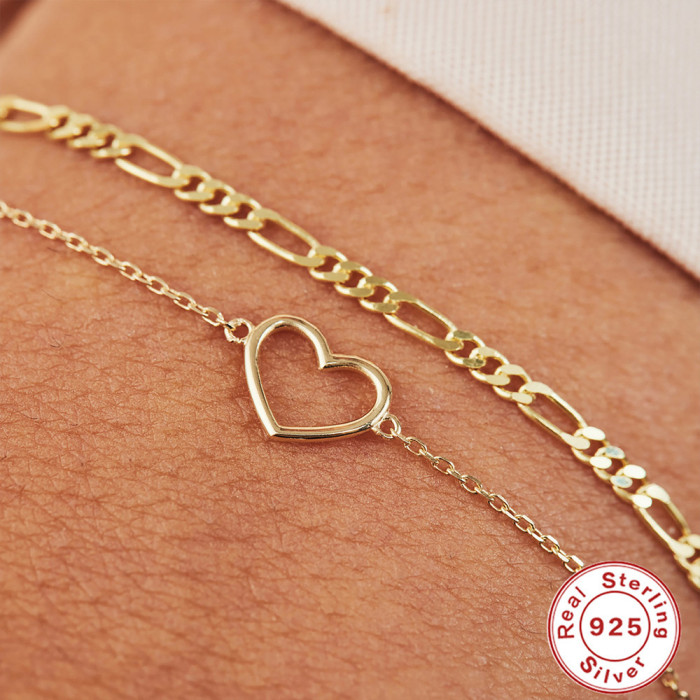 S925 Sterling Silver Creative Single Diamond Heart Bracelet for Women Korean Style Elegant Personality Niche Design Inlaid Diamond Bracelet Accessory