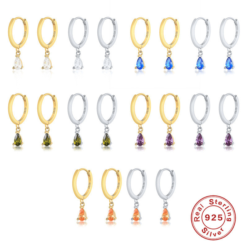 S925 Sterling Silver INS Geometric Water Drop Diamond-Studded Ear Cuff Studs European and American Minimalist Creative Style Cool Style Earrings Ear Jewelry
