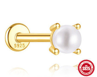 S925 Sterling Silver Classic Multi-size Pearl Flat Head Threaded Piercing Ear Bone Stud Japanese and Korean Niche Temperament Minimalist Earrings