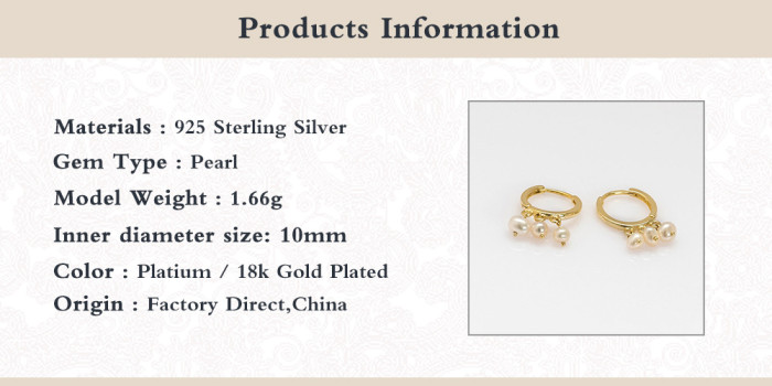European and American Cross-Border Hot-Selling Item Simple Versatile S925 Sterling Silver New Fashionable Pearl Pendant Hoop Earrings