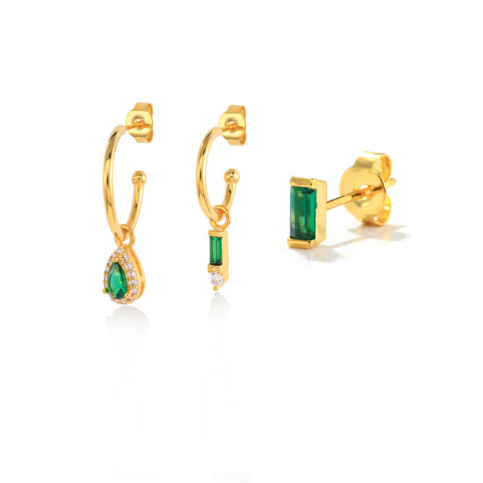 European and American Trendy INS Style Earrings Set Hot Selling on AliExpress Inlaid Brass Layered Women's Jewelry