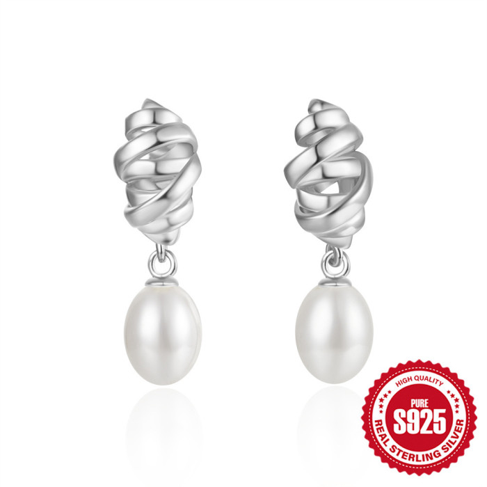 New S925 Sterling Silver Creative Pearl Croissant Fashion Earrings European and American Hot-Selling Personality Earrings for Women