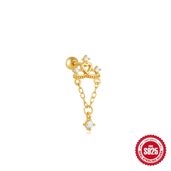 New S925 Silver Moon Star Pendant Earrings Twist Ball Threaded Ear Bone Stud European and American Hot Selling Cartilage Piercing Jewelry