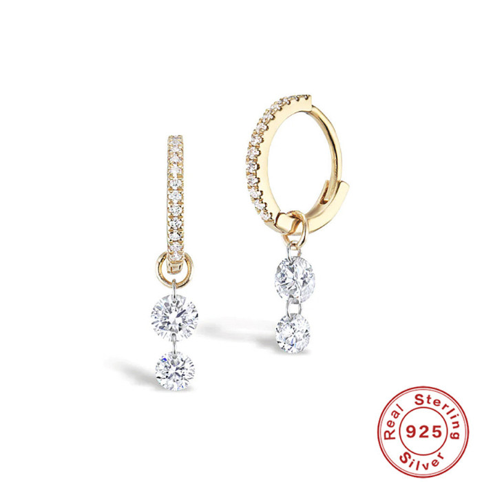 S925 Sterling Silver Zircon Pendant Hoop Earrings European and American Cross-Border Hot Selling Elegant Light Luxury Versatile Fashion Ear Clips Ear Jewelry