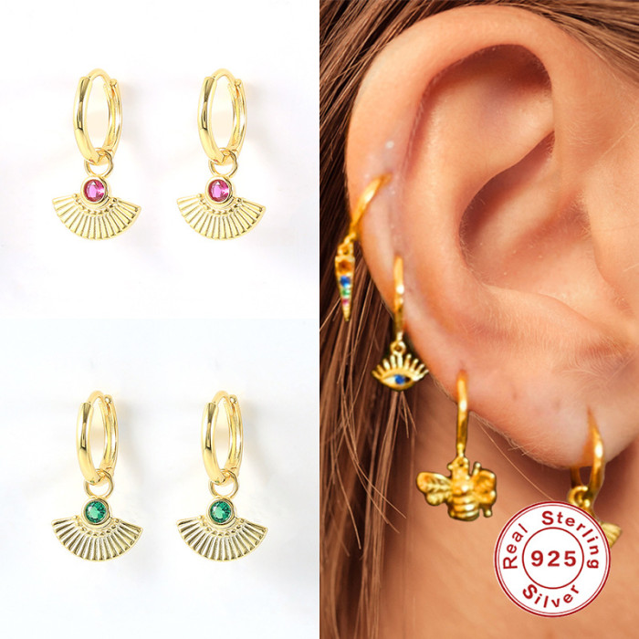 S925 Sterling Silver INS Fan-Shaped Ear Cuff Earrings Cross-Border Trendy Personality Minimalist Style Hoop Earrings European and American Best-Selling Ear Jewelry