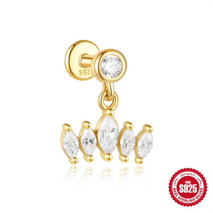 S925 Sterling Silver Tassel Inlaid Diamond Soft Bone Flat Head Threaded Piercing Ear Bone Stud European and American Hot Selling Horse Eye Geometric Ear Jewelry