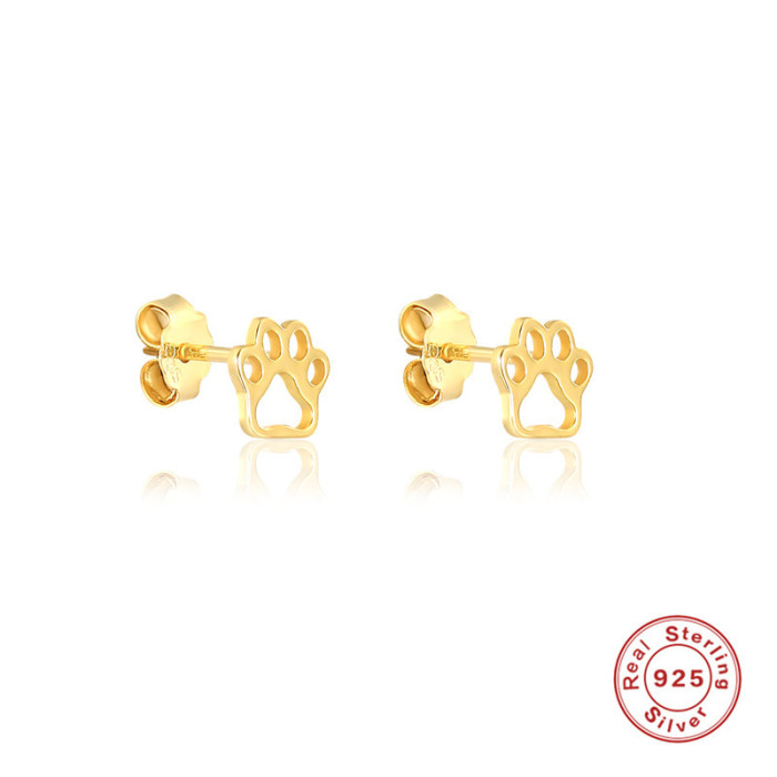 S925 Sterling Silver Animal Dog Cat Paw Stud Earrings Amazon Hot Sale Fashion Simple Personality Stud Earrings for Women