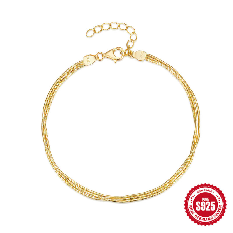 New 925 Sterling Silver Three-Layer Snake Bone Chain Bracelet for Women, European and American Cross-Border Bestselling, Unique INS Minimalist Style Bracelet Jewelry