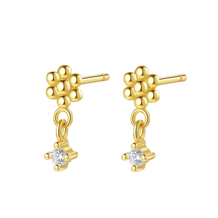 S925 Sterling Silver INS Creative Mini Chrysanthemum Inlaid Diamond Stud Earrings European and American Personality Temperament Trendy Versatile Earrings