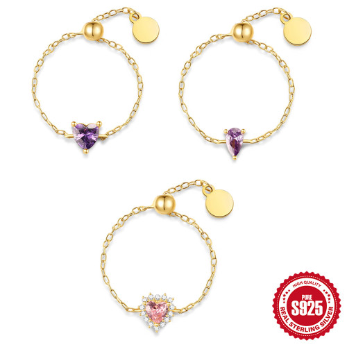 S925 Sterling Silver Unique Design Pull Chain Ring New Niche Heart Adjustable Index Finger Ring