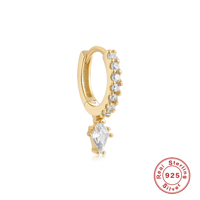 S925 Sterling Silver Mini Classic Irregular Rhombus Diamond-Studded Hoop Earrings European and American Hot-Selling Elegant Personality Earrings for Women