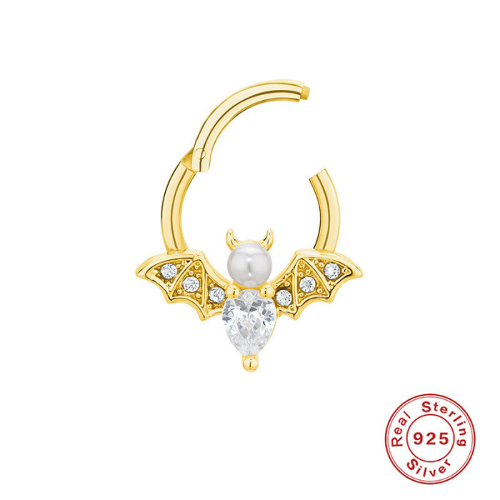 S925 Sterling Silver Fun Small Animal Bat Diamond-Studded Piercing Ear Bone Stud Cross-Border Hot-Selling INS Piercing Jewelry