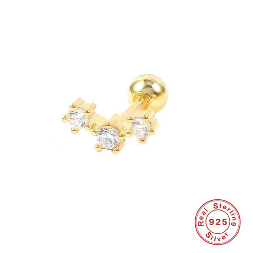S925 Sterling Silver INS Style Piercing Ear Bone Stud European and American Trendy Mini Triple Diamond Threaded Piercing Hoop Earrings