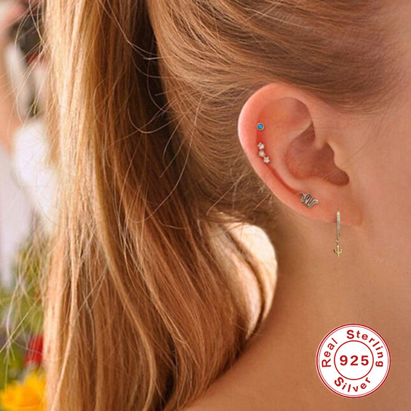 S925 Sterling Silver Turquoise Earrings Cross-Border Hot Sale Fashion Simple INS Style Earrings Ear Jewelry One Piece Dropshipping