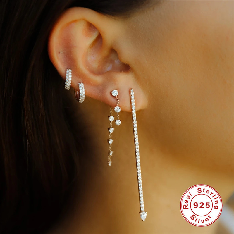 S925 Sterling Silver INS Style Luxurious Diamond-Studded Chain Tassel Earrings Korean and Japanese Style Elegant Personality INS Style Women's Earrings