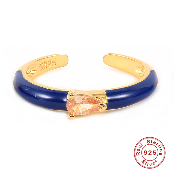 S925 Sterling Silver Stone-Inlaid Water Drop Oil Open Ring Luxury Hot-Selling Fashion Versatile INS Ring