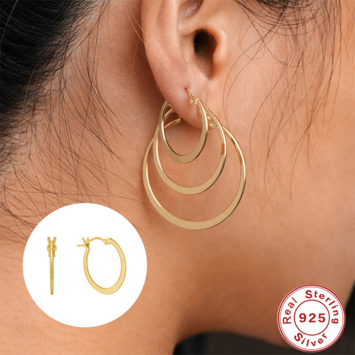 S925 Sterling Silver C-shaped Large Arc Hoop Earrings European and American Hot-selling INS Minimalist Niche Light Luxury Exaggerated Trendy Earrings