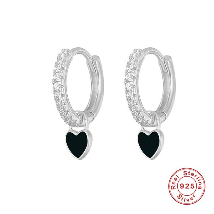 S925 Sterling Silver INS Geometric Heart Earrings Hoop Earrings Bestselling Fashion Stone-Studded Earrings Versatil...