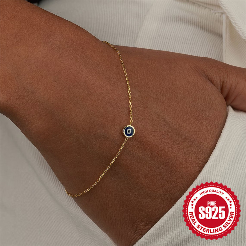 New 925 Sterling Silver Devil's Eye Oil Drop Daily Matching Bracelet for Women, European and American Hot-Selling INS Enamel Elegant Jewelry