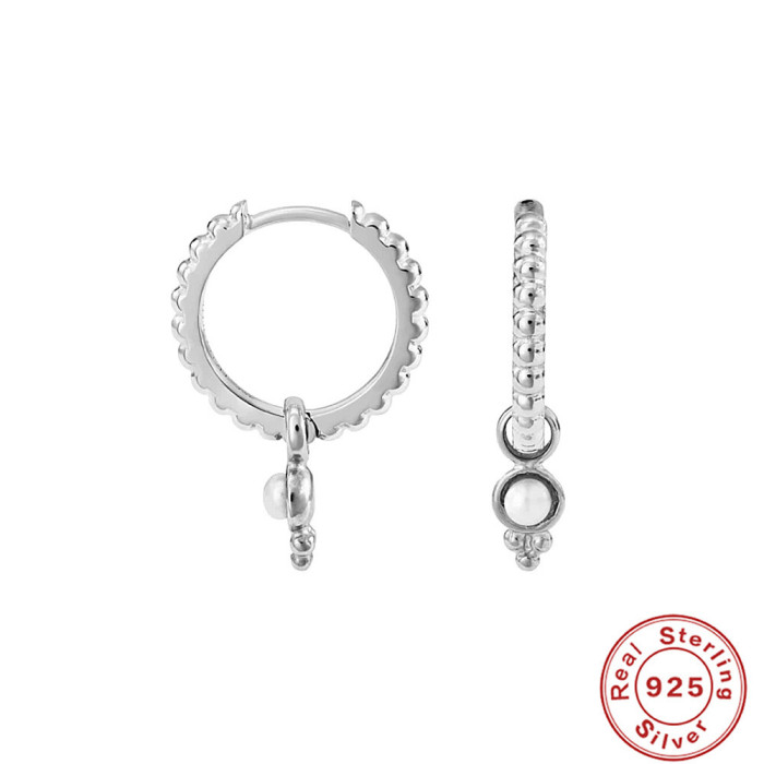 S925 Sterling Silver Classic Dot Hoop and Pearl Pendant Earrings Korean Style Internet Celebrity Retro Evening Wear Earrings
