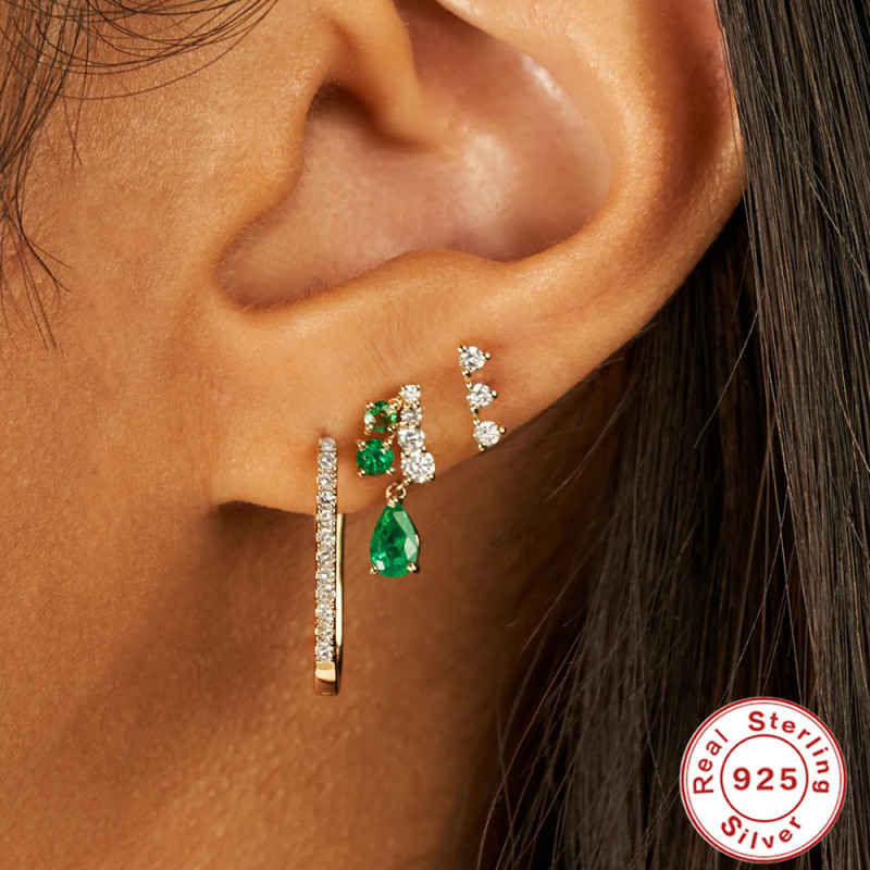 S925 Sterling Silver Exquisite Daily Wear Green Diamond Water Drop Pendant Earrings Stud Earrings European and American French Style Versatile Earrings for Women