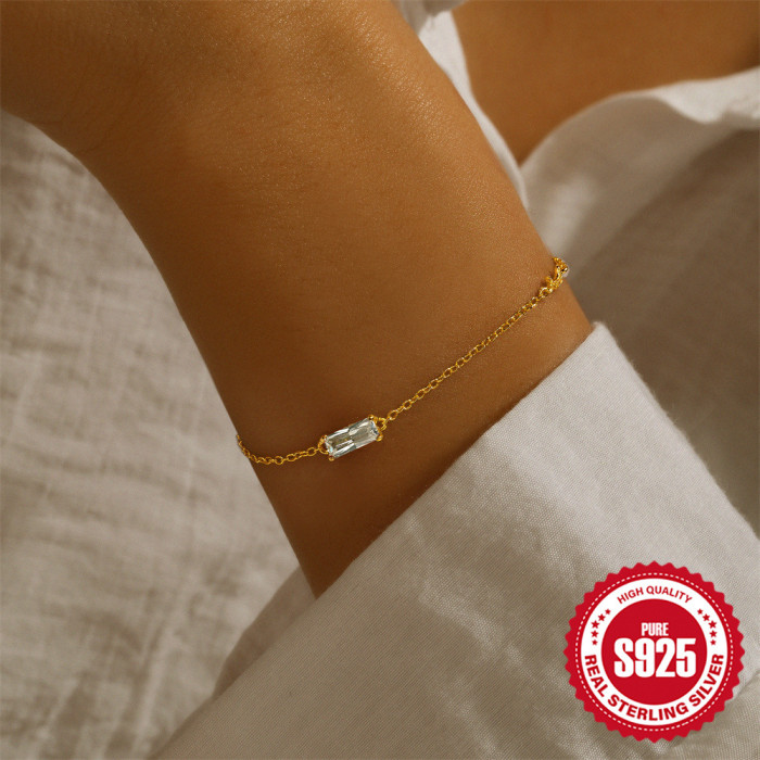 New 925 Sterling Silver Classic Simple Rectangular Versatile Bracelet Korean and Japanese Internet Celebrity Hot Sell...