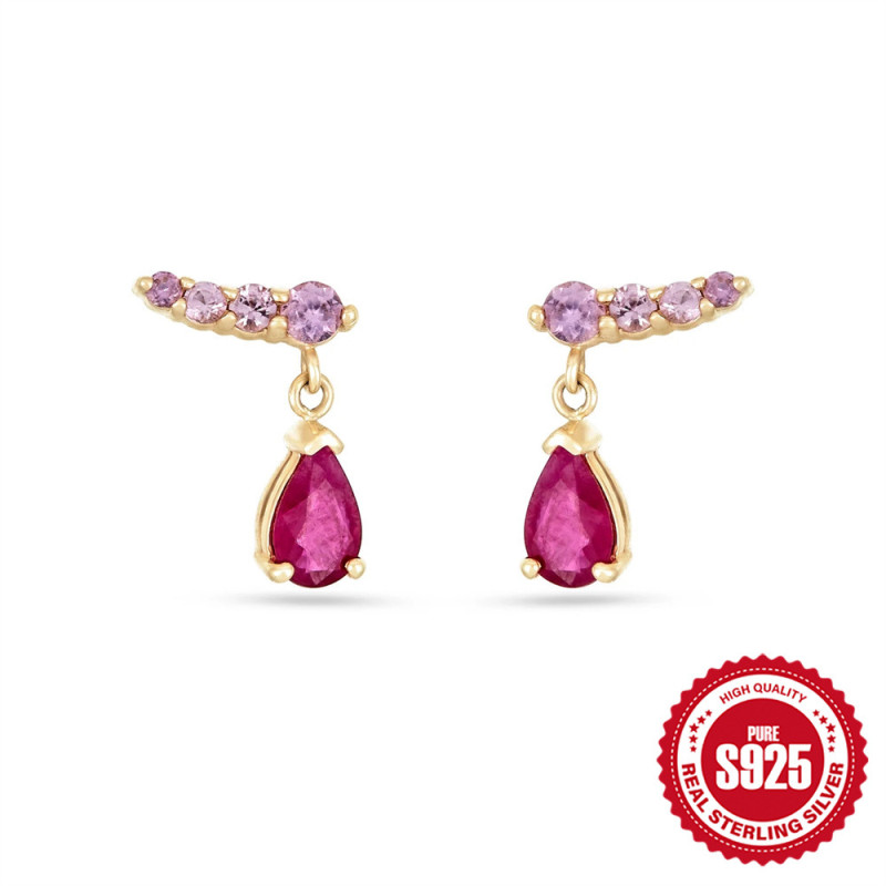 New 925 Sterling Silver Water Drop Inlaid Versatile Fashion Earrings European and American French Style Summer Multicolor Diamond Earrings