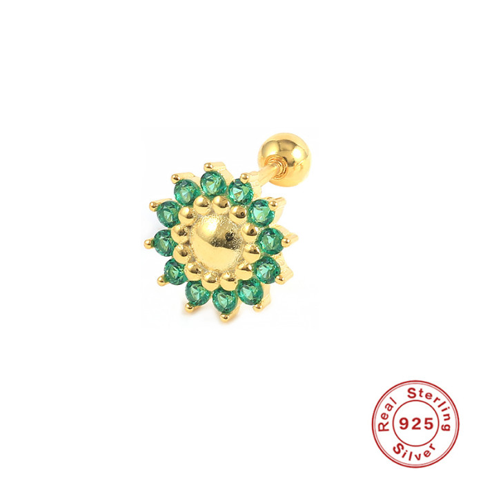 Hot Selling 925 Sterling Silver Colorful Diamond-Studded Spiral Round Bead Piercing Ear Bone Stud European and American Bestselling Cute INS Trendy Earrings