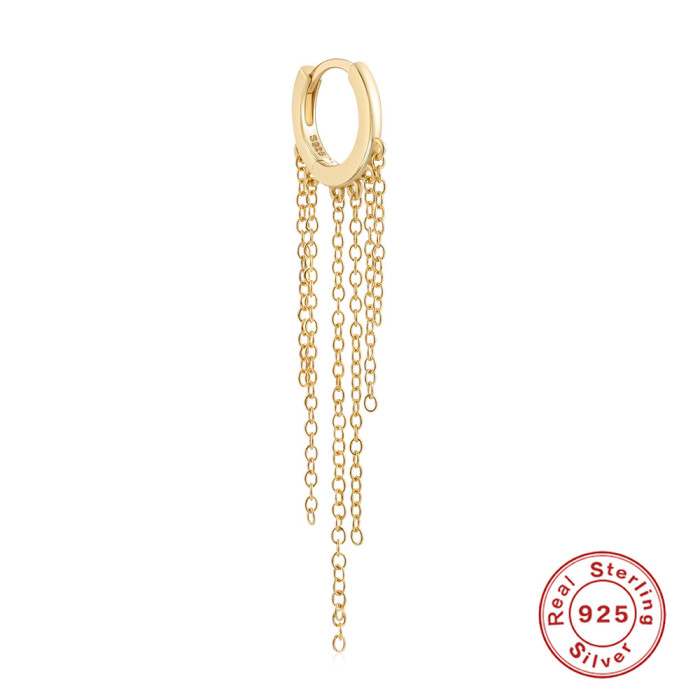 S925 Sterling Silver Classic Hoop Tassel Chain Versatile Fashion Earrings Ear Clips European and American Style Personality INS Earrings